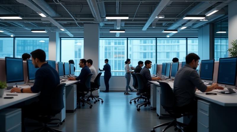 Photo showing the Quantum Leap Interactive office space with team members working together.